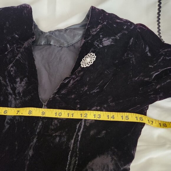 Vtg 80s Witchcore Black Velvet Dress 6 Drop Waist Ruffle Skirt Witchy Grunge - Picture 4 of 16